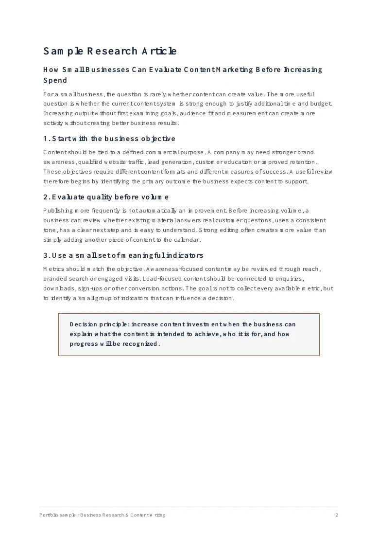 Research & business reports — TEMPLATE / PORTFOLIO SAMPLE